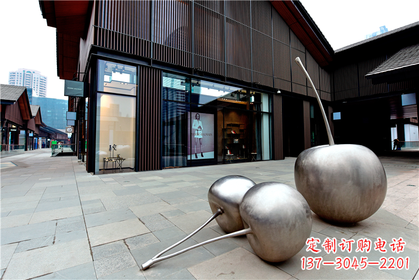 内江樱桃雕塑-城市街道创意不锈钢樱桃雕塑