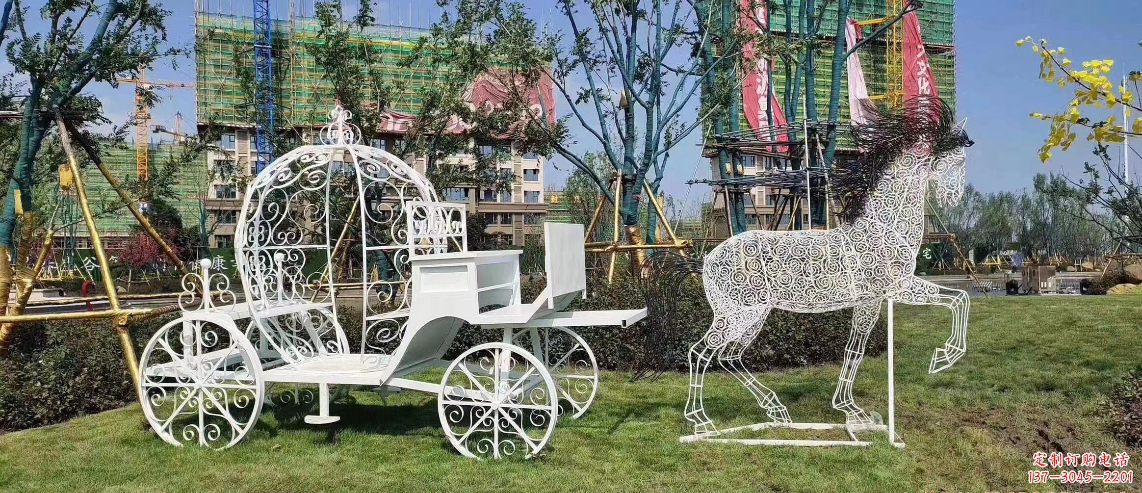 内江马车雕塑-小区花园广场创意镂空不锈钢马车雕塑