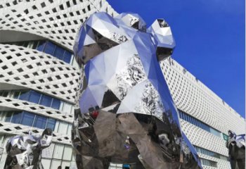 内江狗雕塑-广场大型不锈钢几何狗雕塑